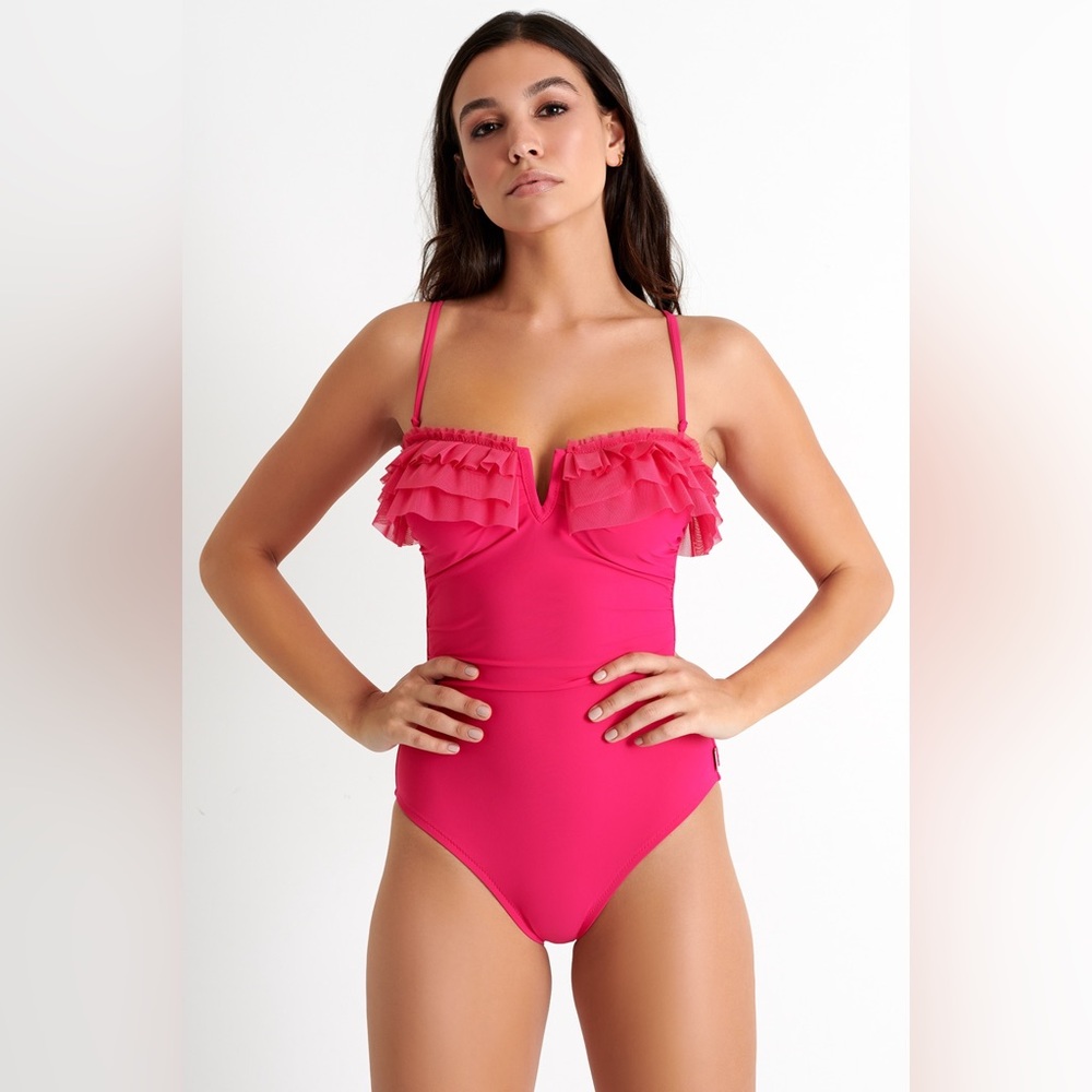 SHAN Mesh bandeau one-piece swimsuit